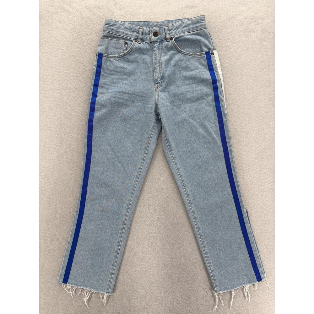 The Ragged Priest Side Stripe Straight Jeans Womens 28 Blue High Rise Crop Y2K